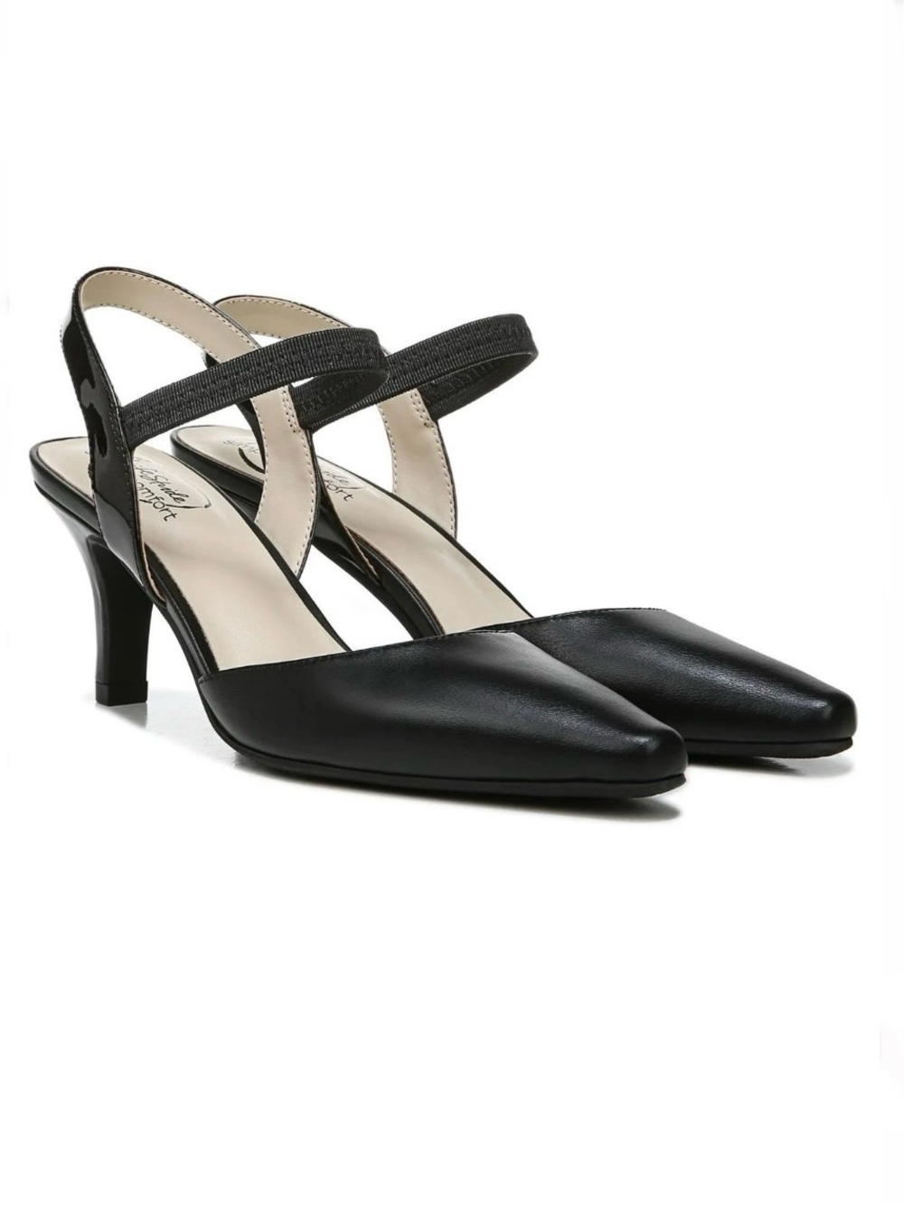 Life Stride Black Pointed Toe Slingback Heels